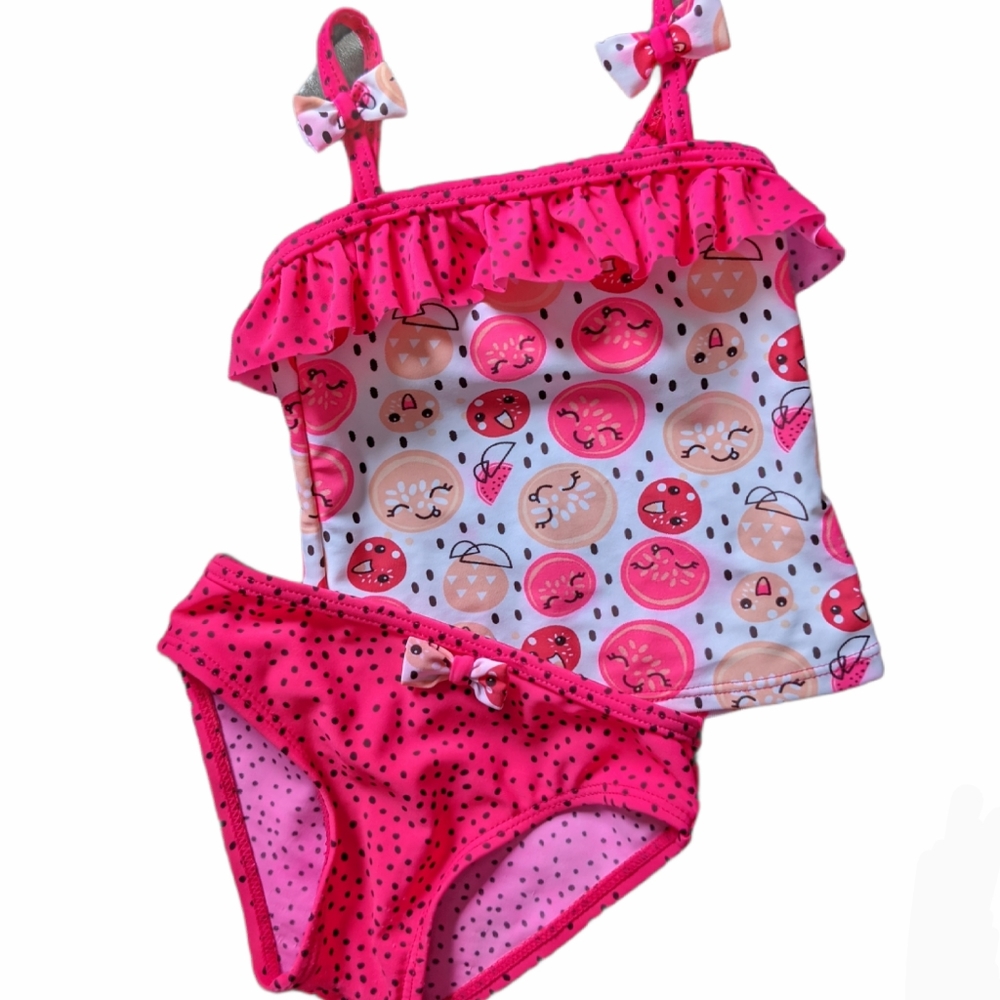 Bright pink two piece watermelon print swimsuit